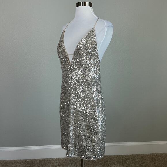 Aidan Mattox Sequined Backless Mini Sheath Cocktail Party Dress Gold Size 10 - Picture 4 of 13